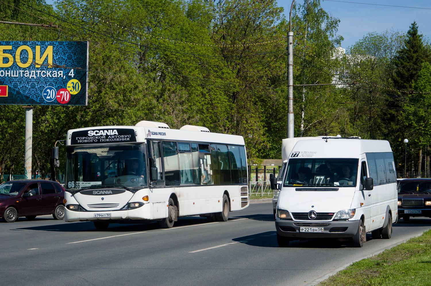 Пензенская область, Scania OmniLink I (Скания-Питер) № Е 794 КТ 164; Пензенская область, Луидор-223203 (MB Sprinter Classic) № Р 221 ВН 58
