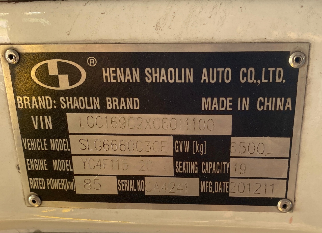 Карагандинская область, Shaolin SLG6660C3GE № 196 AOO 09