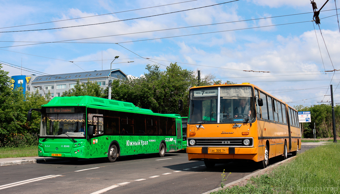 Chelyabinsk region, LiAZ-5292.67 (CNG) # 8046; Chelyabinsk region, Ikarus 280.02 # АК 305 74