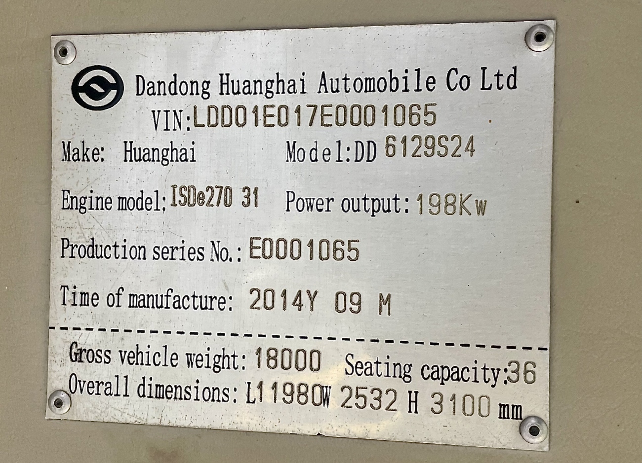 Karagandy province, Huang Hai DD6129S24 Nr. 522 ATC 09